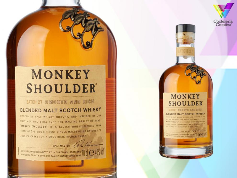 imagen de whisky monkey shoulder blenden malt scotch whisky con detalle de etiqueta