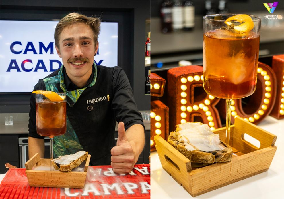 foto de alessio beltrami y su cóctel tradizioni para N100 challenge de Campari