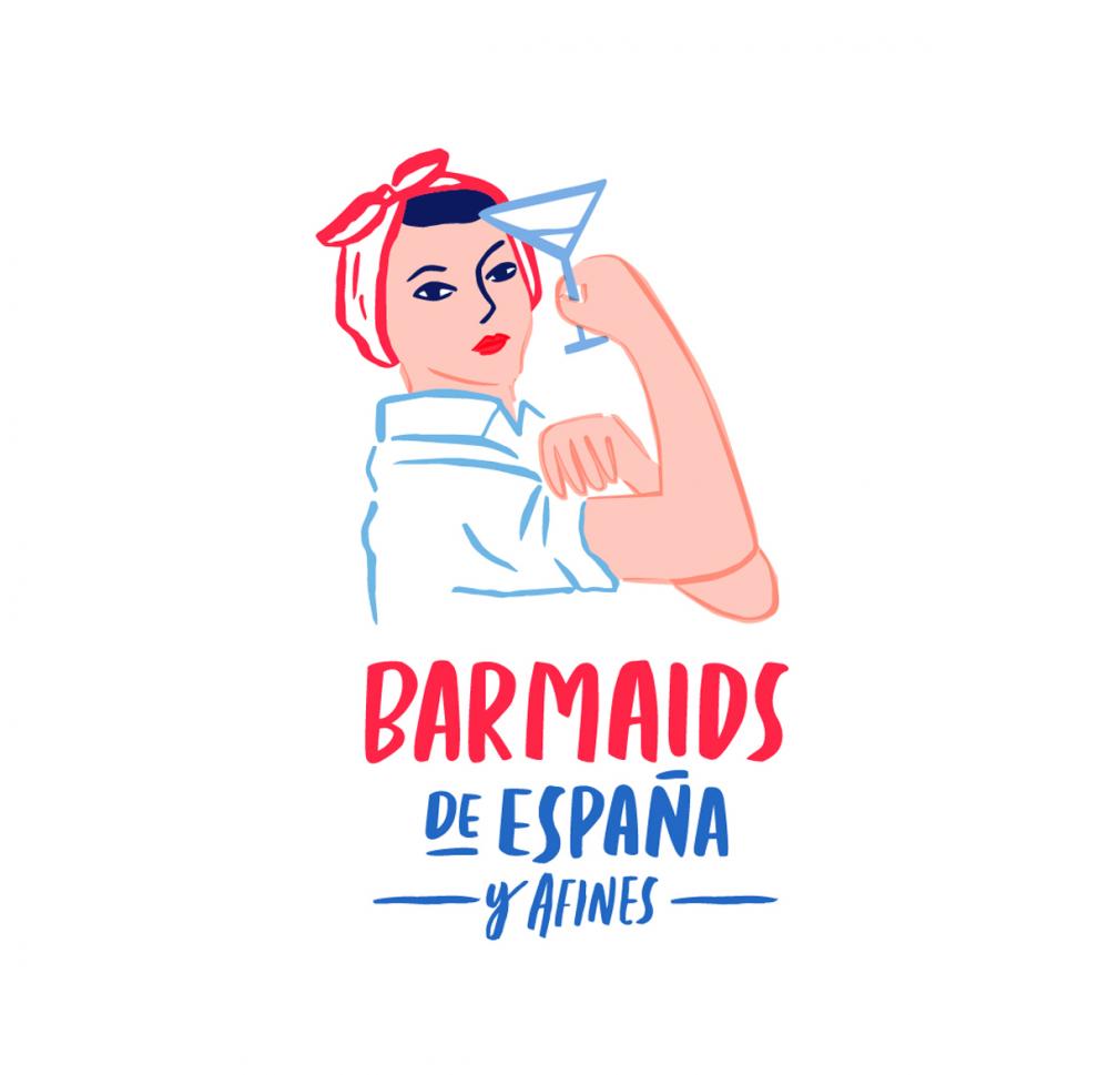 Logo Mapa de Barmaids España con mujer empoderada mostrando una copa Logo Mapa de Barmaids España con mujer empoderada mostrando una copa