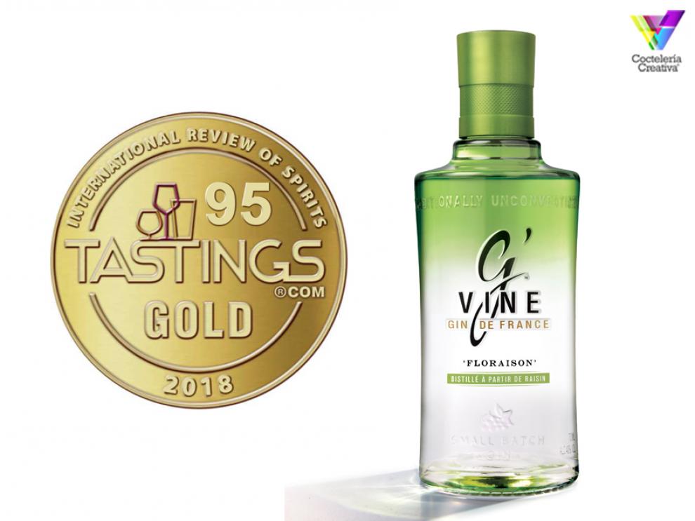 imagen botella GVine Gin con sello Medalla de Oro