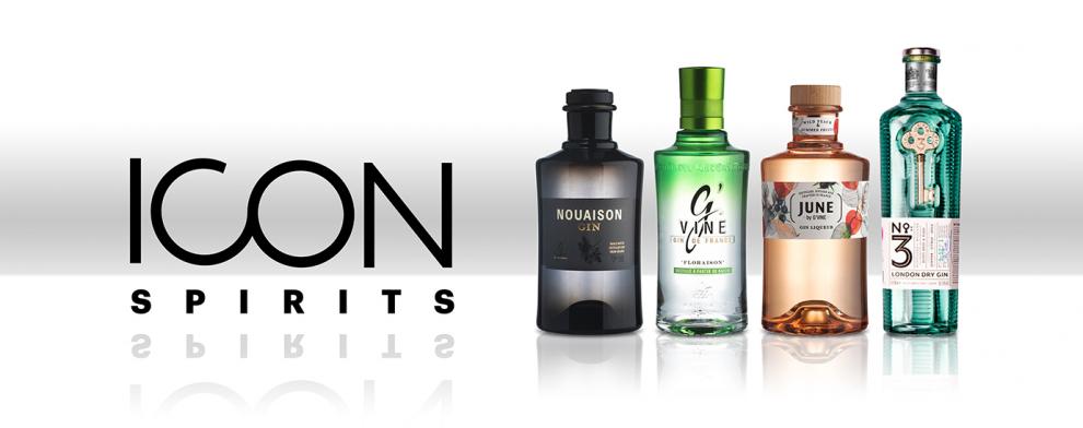 imagen de logo ICON Spirits y botellas de su portafolio