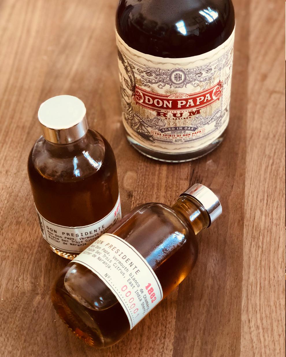 Don Presidente y botella Don Papa 7 imagen botellines Don Presidente y botella Don Papa 7