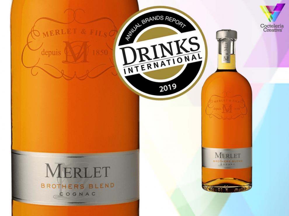 Merlet Blend Cognac en el TOP10 de Drinks International 2019 Imagen botella Merlet con sello Drinks International 2019
