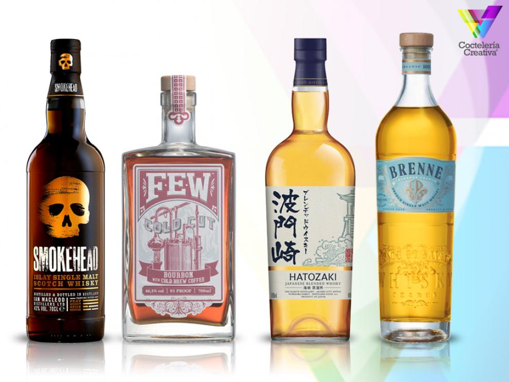 imagen botellas Smokehead, FEW Cold Cut, Hatozaki y Brenne whisky