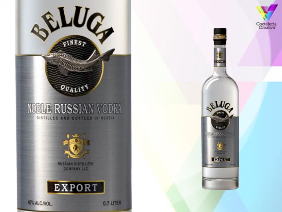 imagen de la botella de beluga noble vodka con detalle de la etiqueta