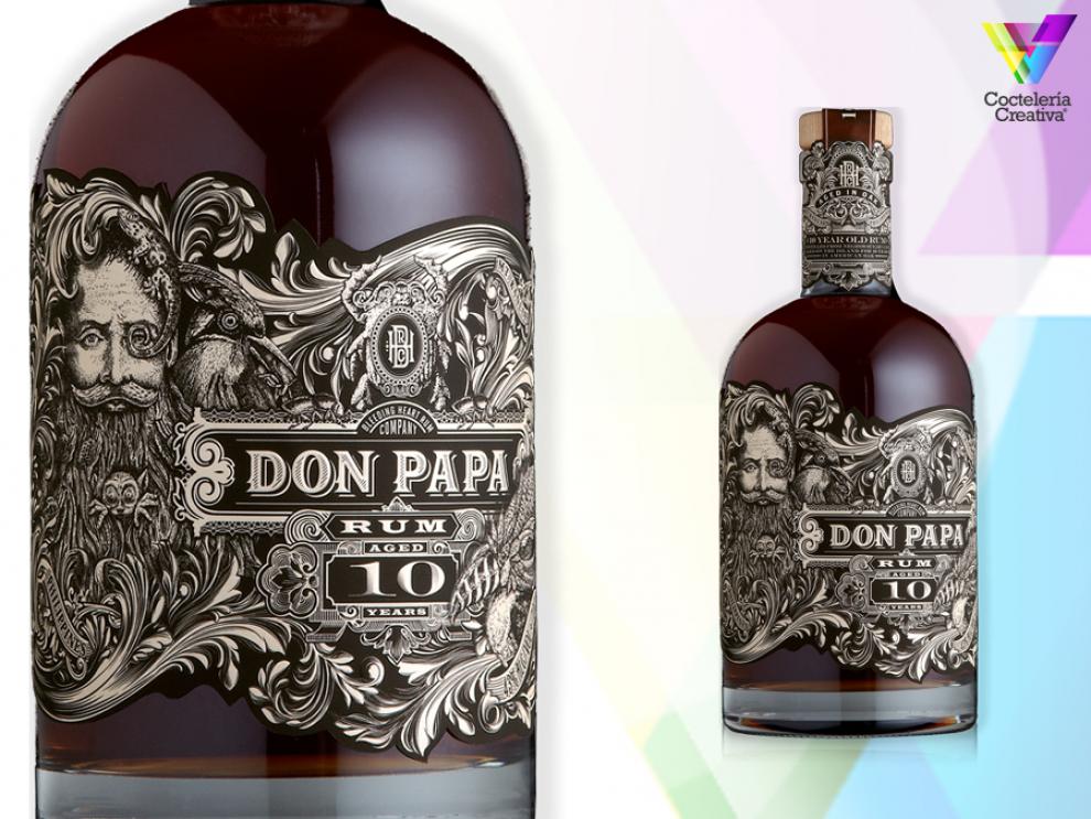 imagen de botella de ron don papa 10 años con detalle de la etiqueta
