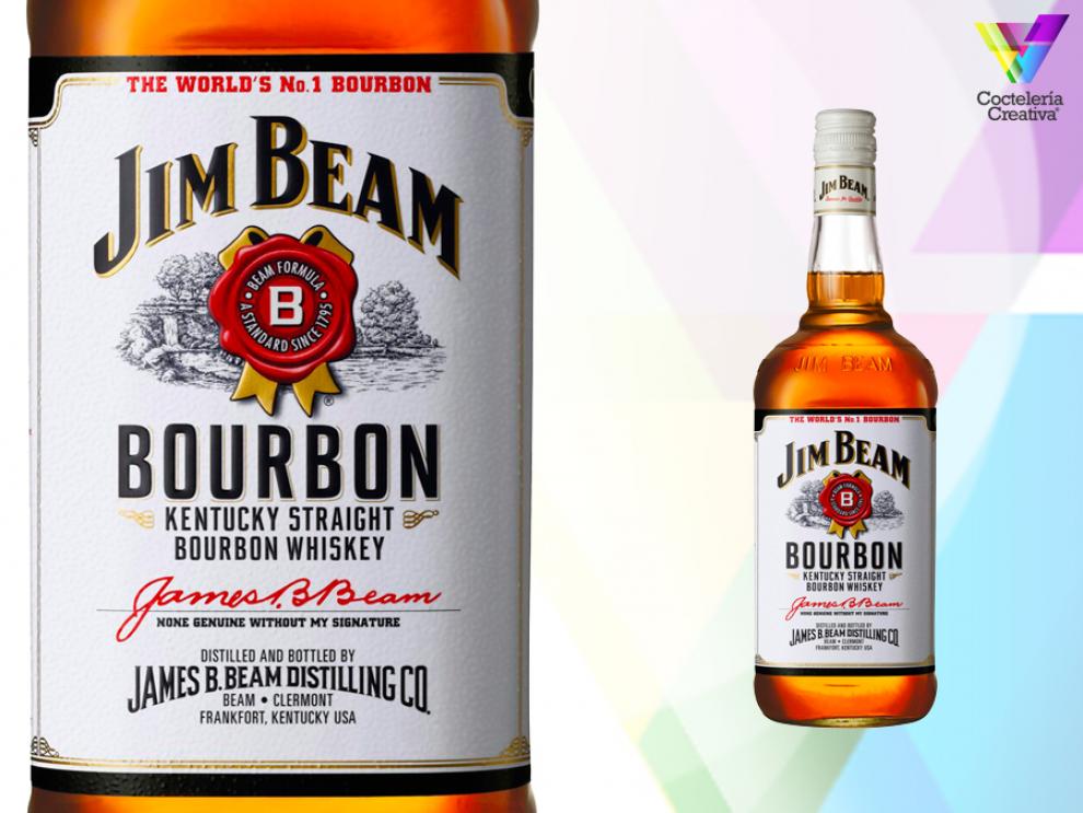 imagen de la botella de jim beam bourbon whiskey con detalle de la etiqueta