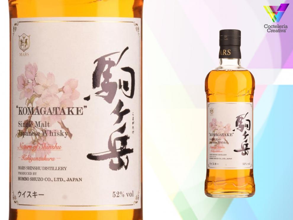 imagen de la botella de whisky japonés mars komagatake Kohiganzakura con detalle de la etiqueta  