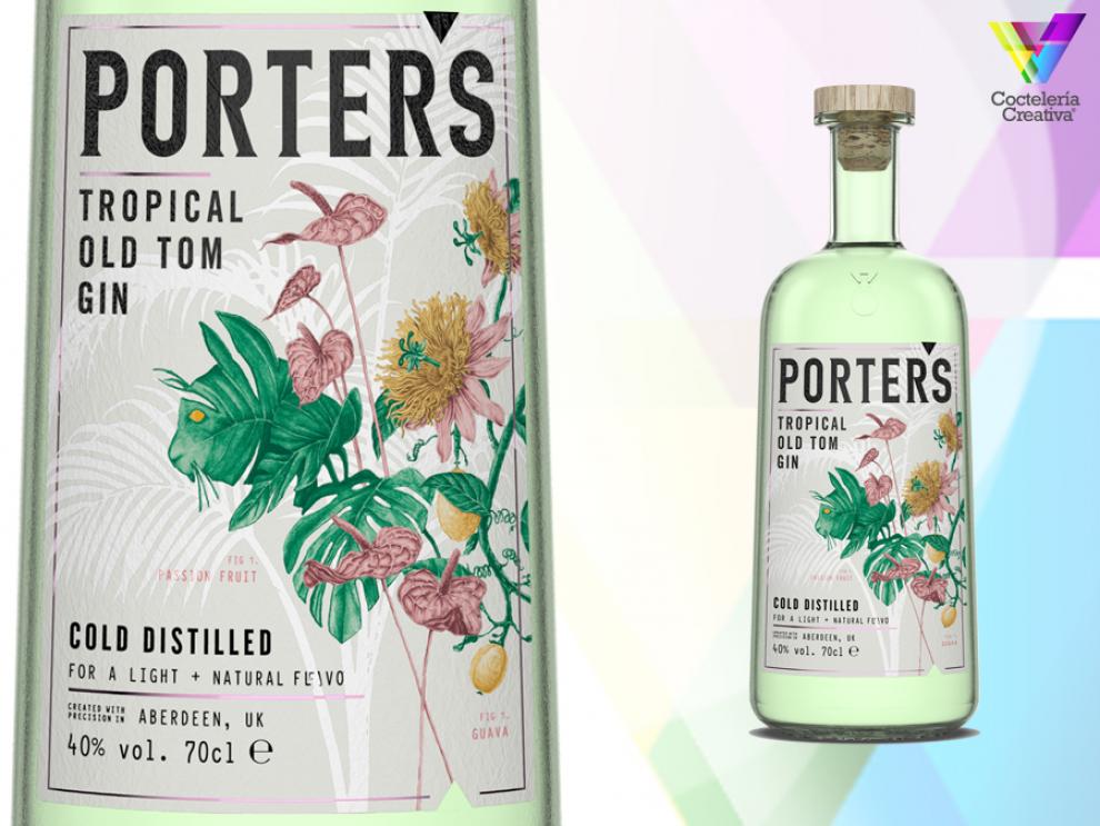 imagen etiqueta y botella Porter's Tropical Old Tom