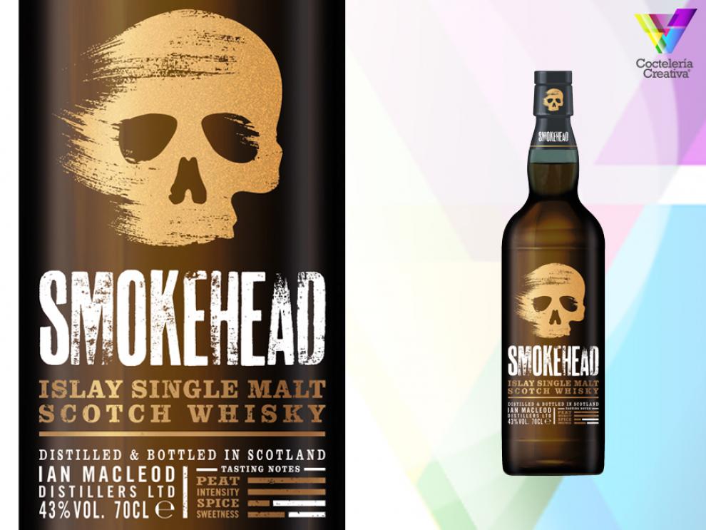 imagen de botella smokehead islay single malt scotch whisky con detalle de etiqueta