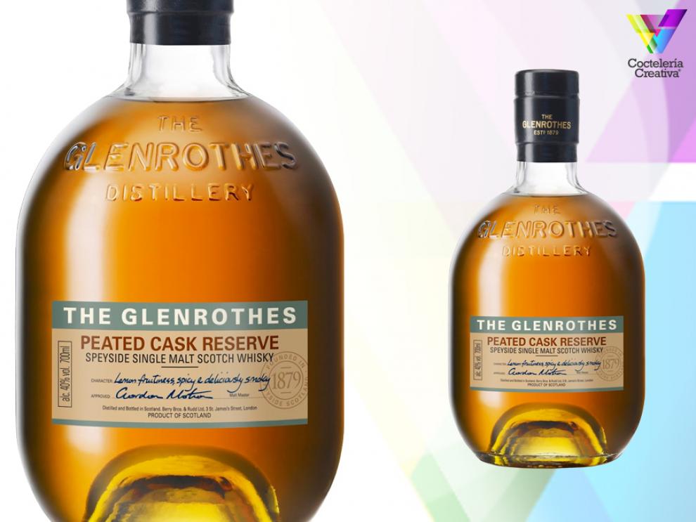 imagen de la botella de whisky the glenrothes peated cask reserve con detalle de su etiqueta