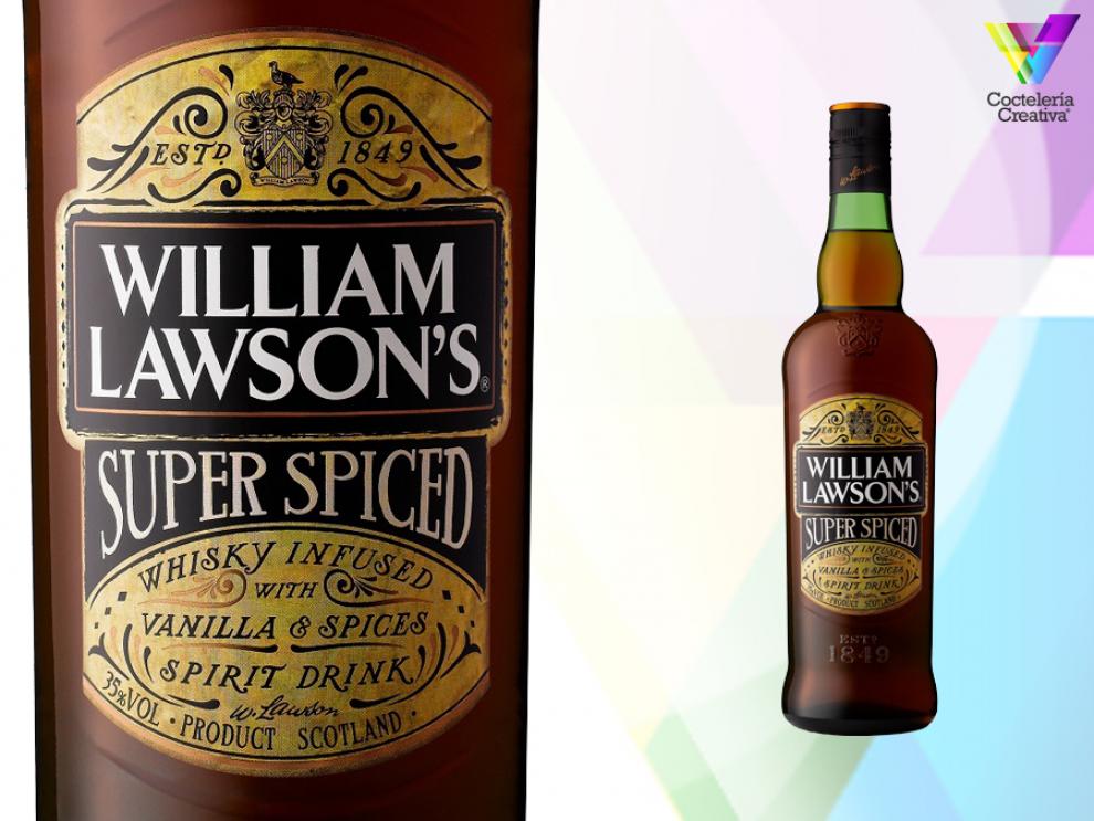 imagen de la botella de william lawsons super spiced con detalle de la etiqueta